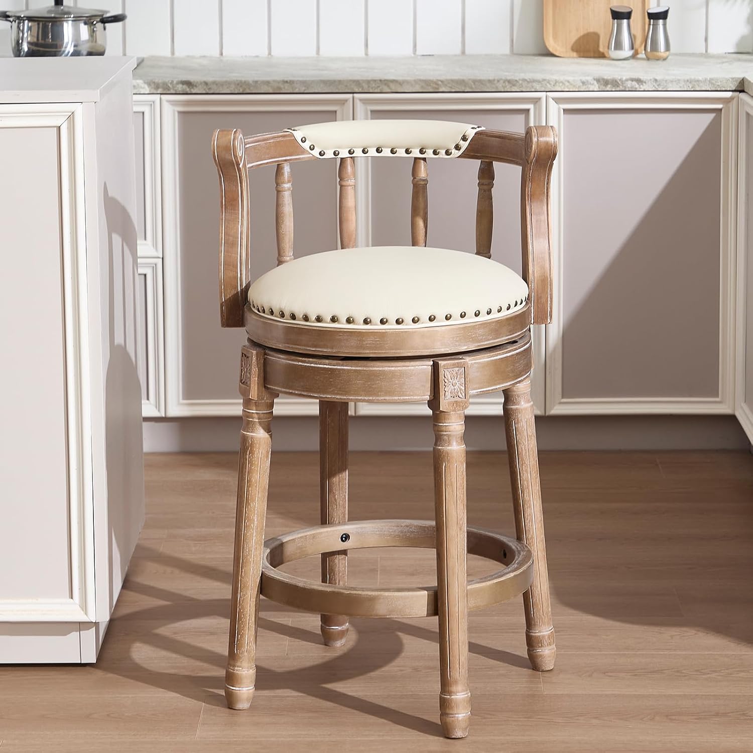 Commercial Kitchen Counter - Cow top Leather Wooden Bar Stools,