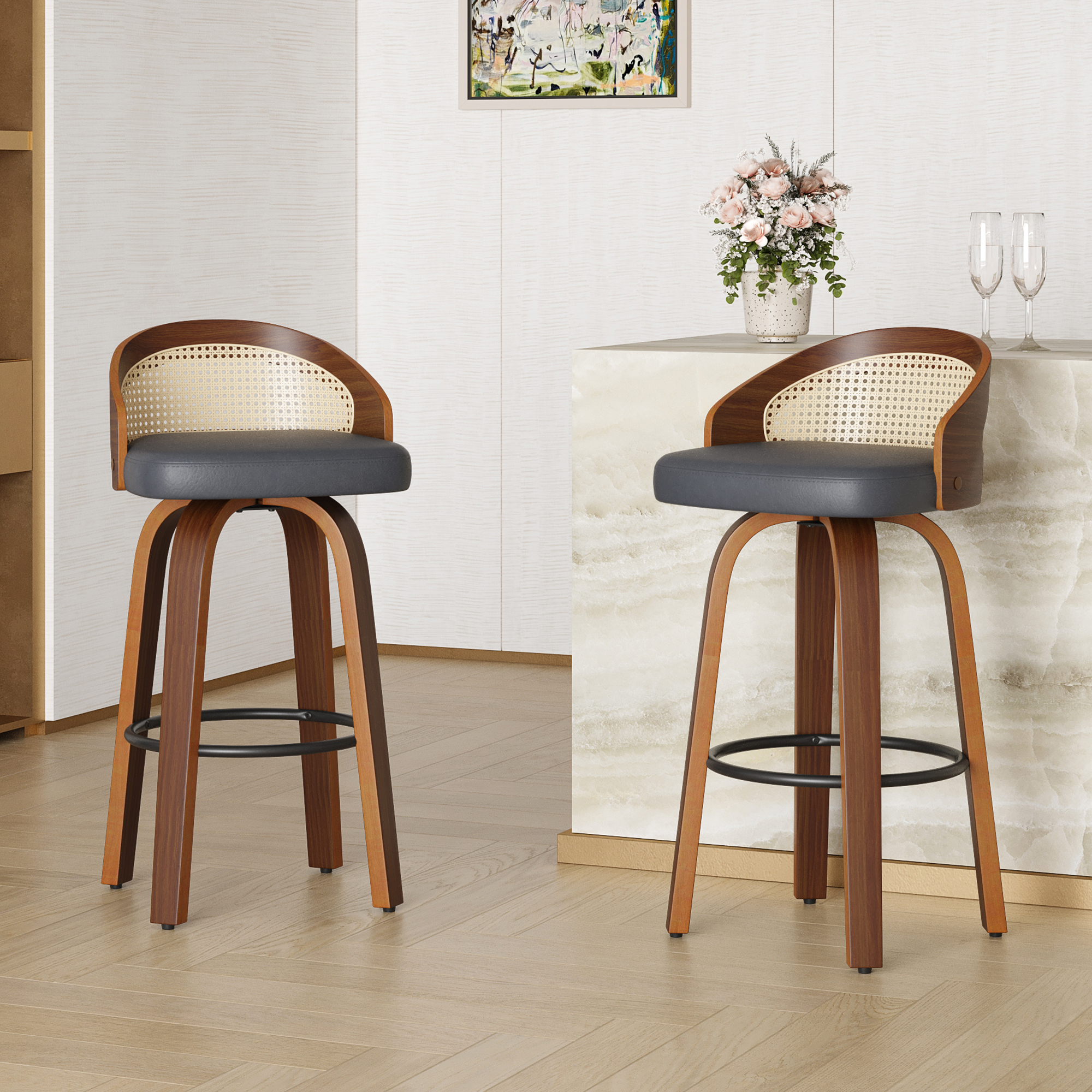 Commercial Kitchen Set - Set of 2 Swivel Bar Stools,