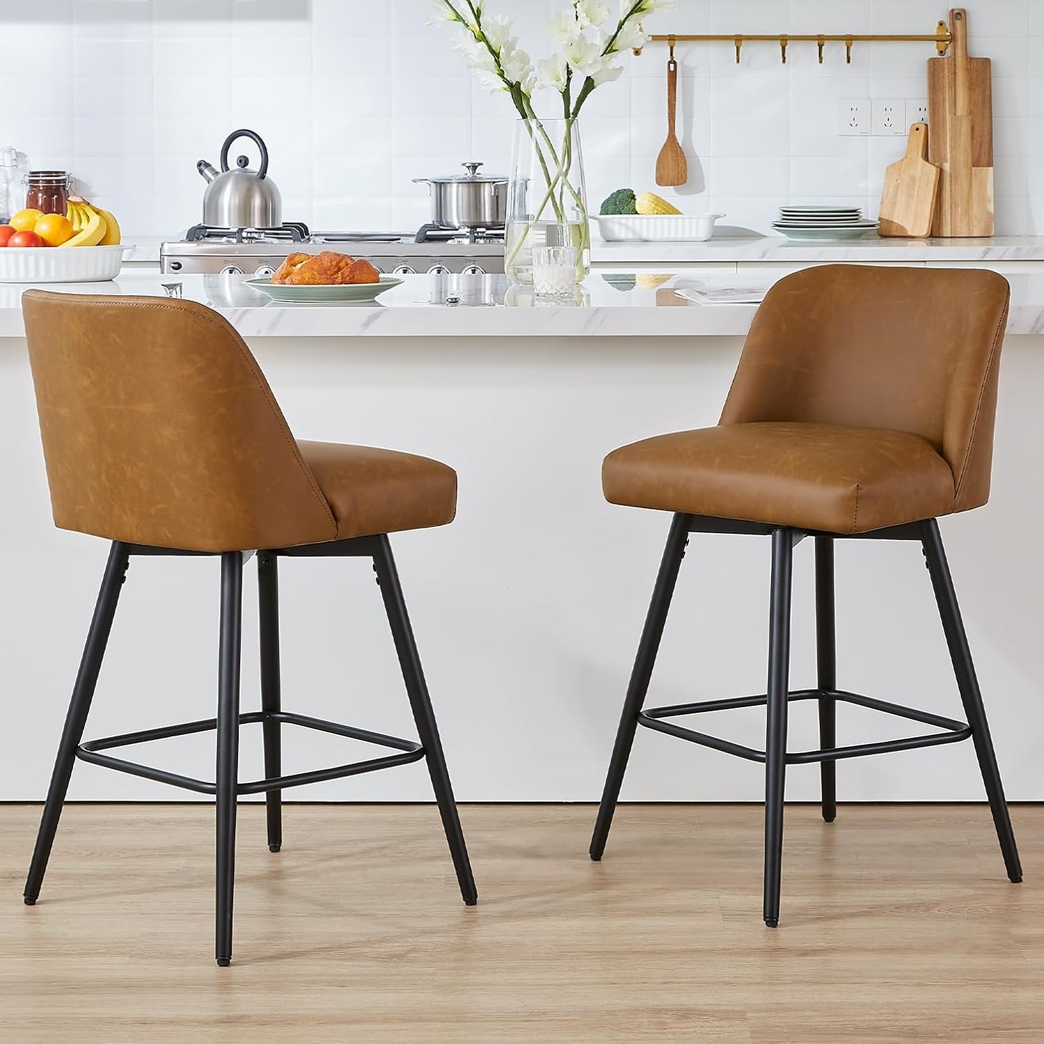 Commercial Kitchen Counter - 360°Swivel Counter Height Bar Stools Set