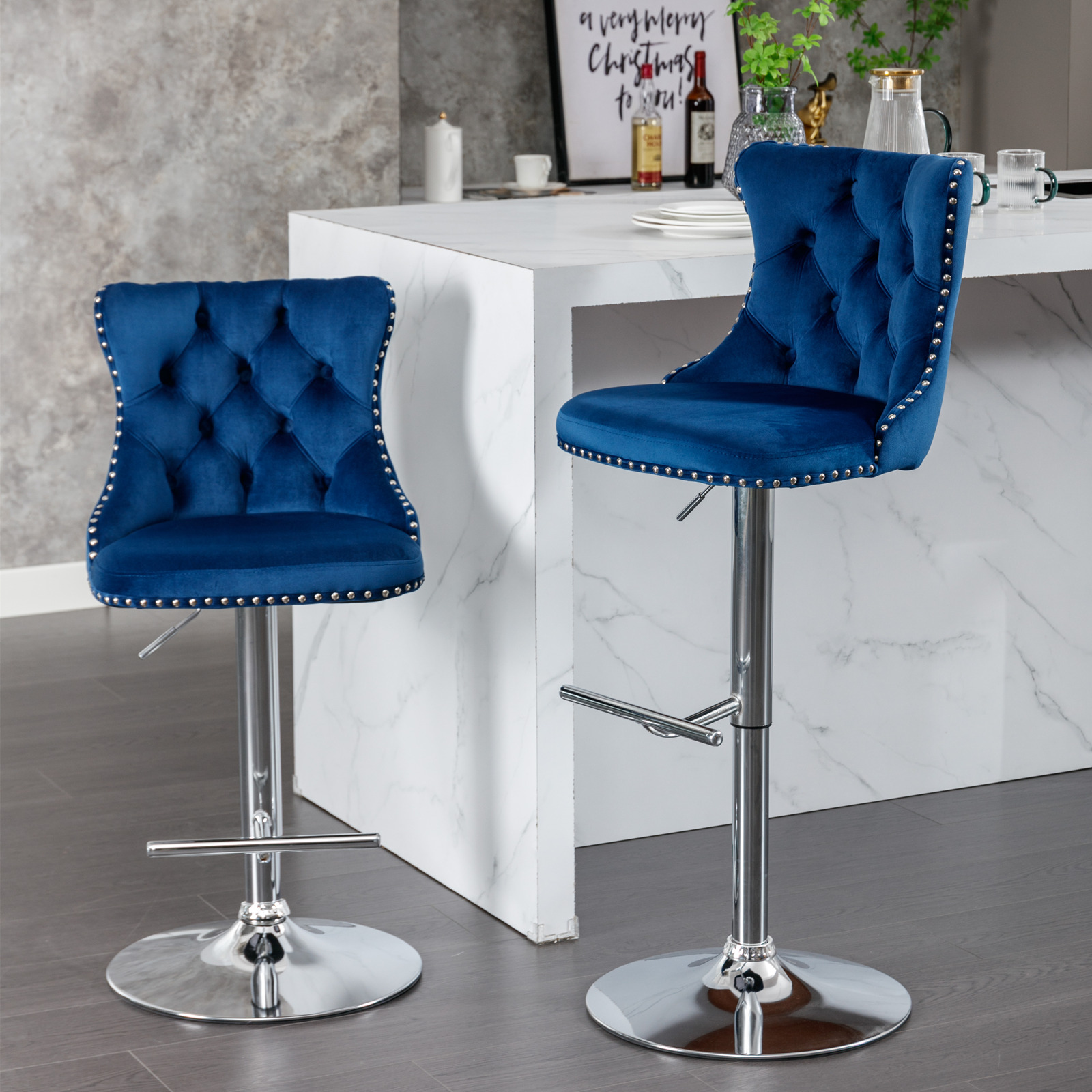 Commercial Kitchen Counter - 2PCS Swivel Velvet Bar Stools Counter