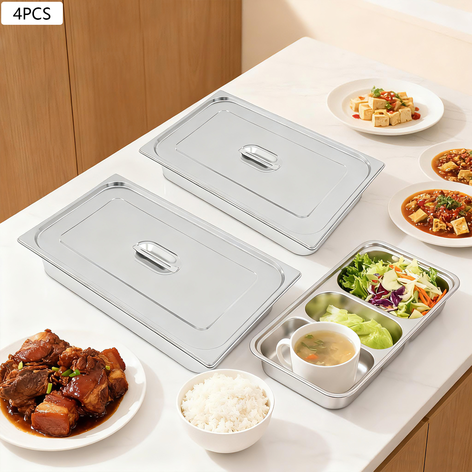 4Pcs Stainless Steel Steam Tab - Commercial Kitchen Set avaliação e preço