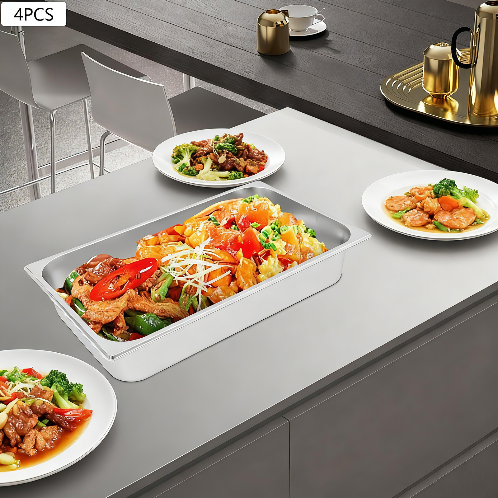 4Pcs Stainless Steel Steam Tab - Commercial Kitchen Set avaliação e preço