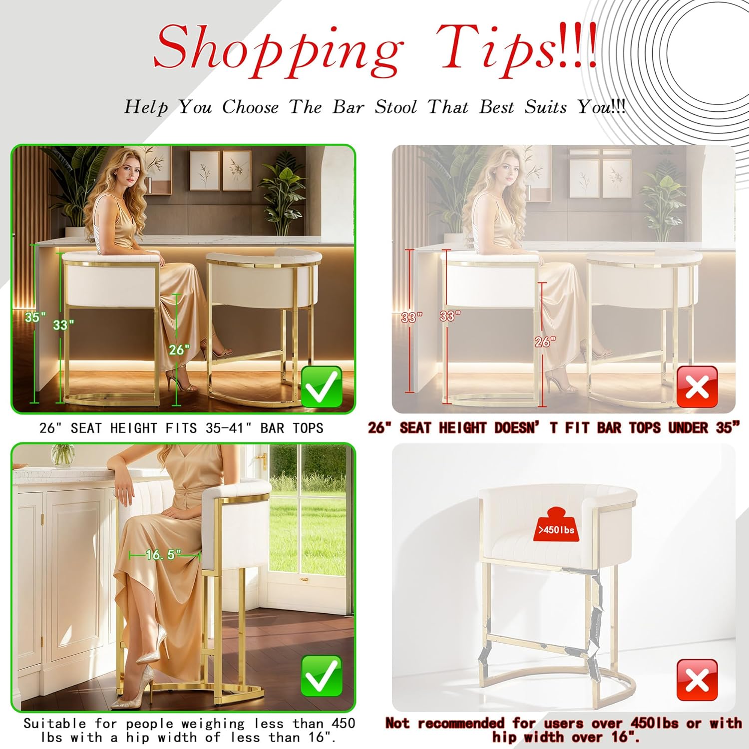 26in Upholstered Counter Heigh - Commercial Kitchen Counter avaliação e preço
