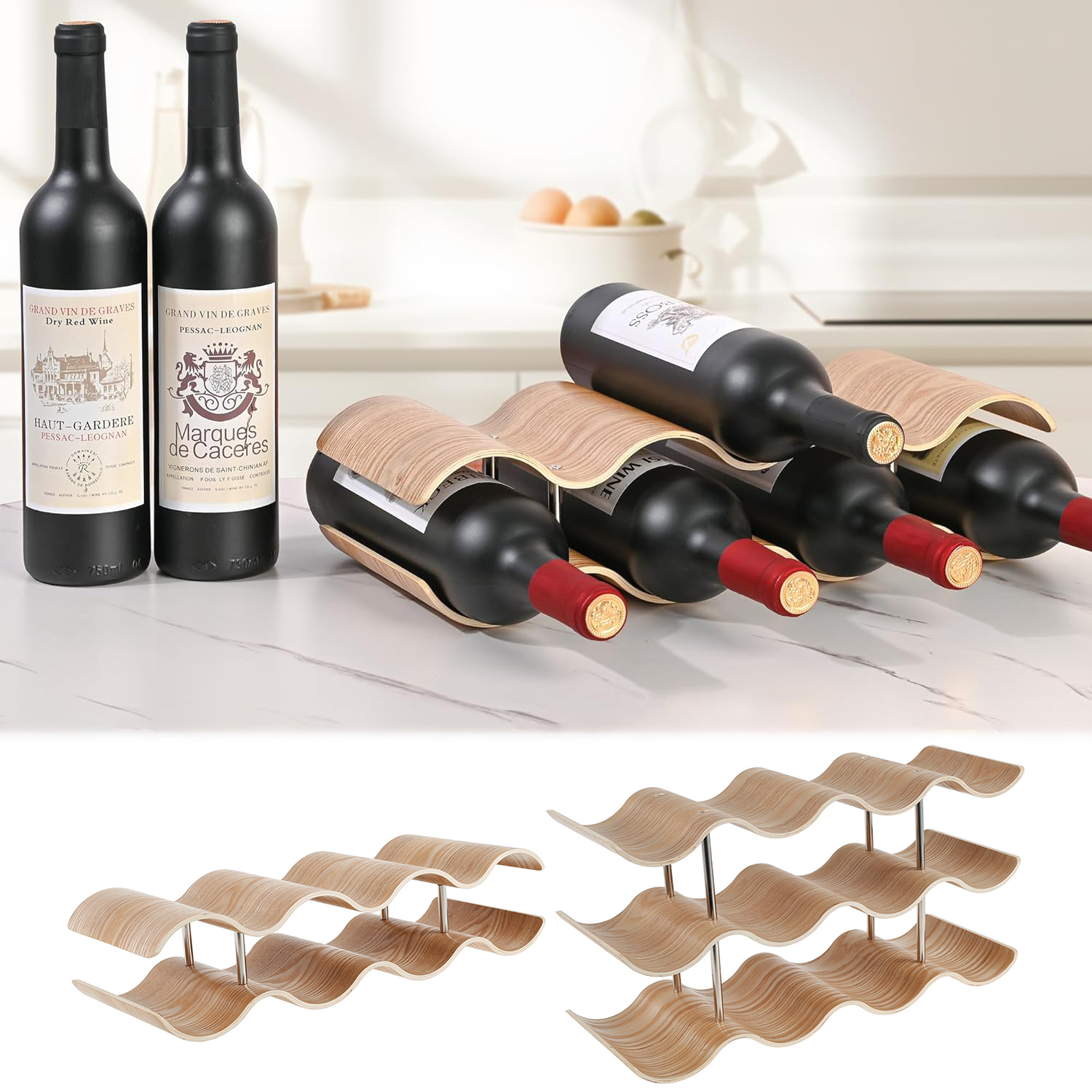 2/3-Tier Wooden Wine Rack Wavy - Commercial Kitchen Organization avaliação e preço
