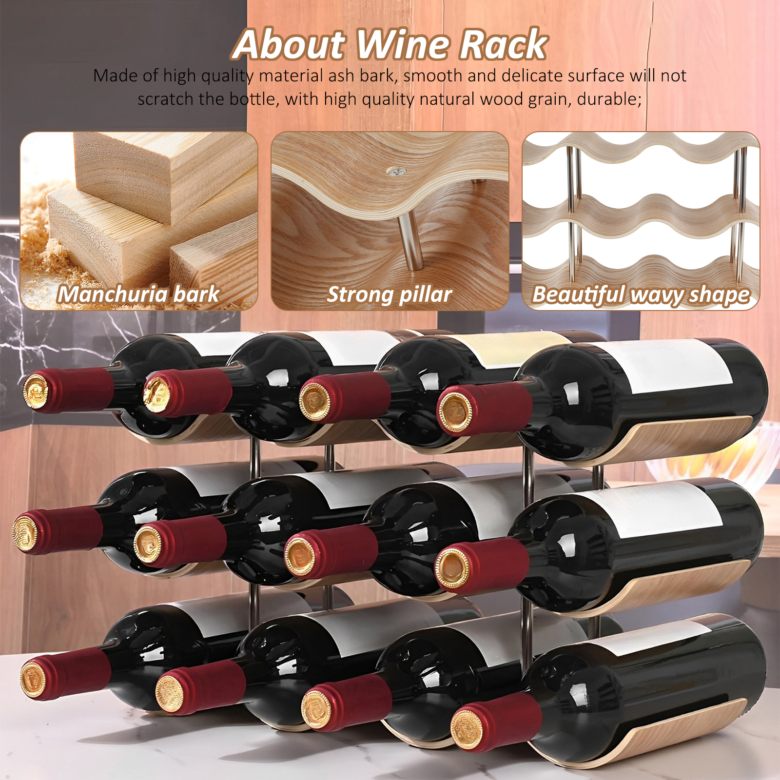 2/3-Tier Wooden Wine Rack Wavy - Commercial Kitchen Organization avaliação e preço