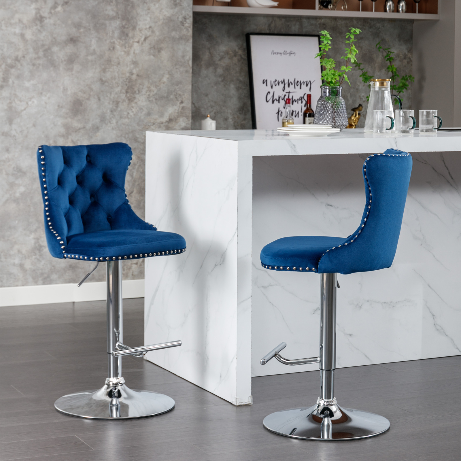 2PCS Swivel Velvet Bar Stools  - Commercial Kitchen Counter avaliação e preço