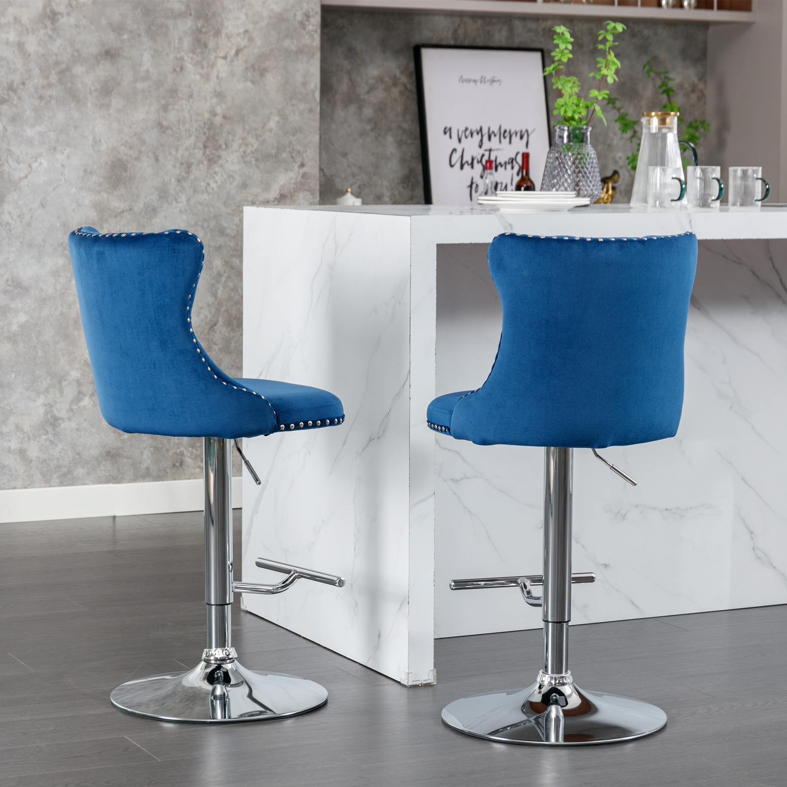2PCS Swivel Velvet Bar Stools  - Commercial Kitchen Counter avaliação e preço